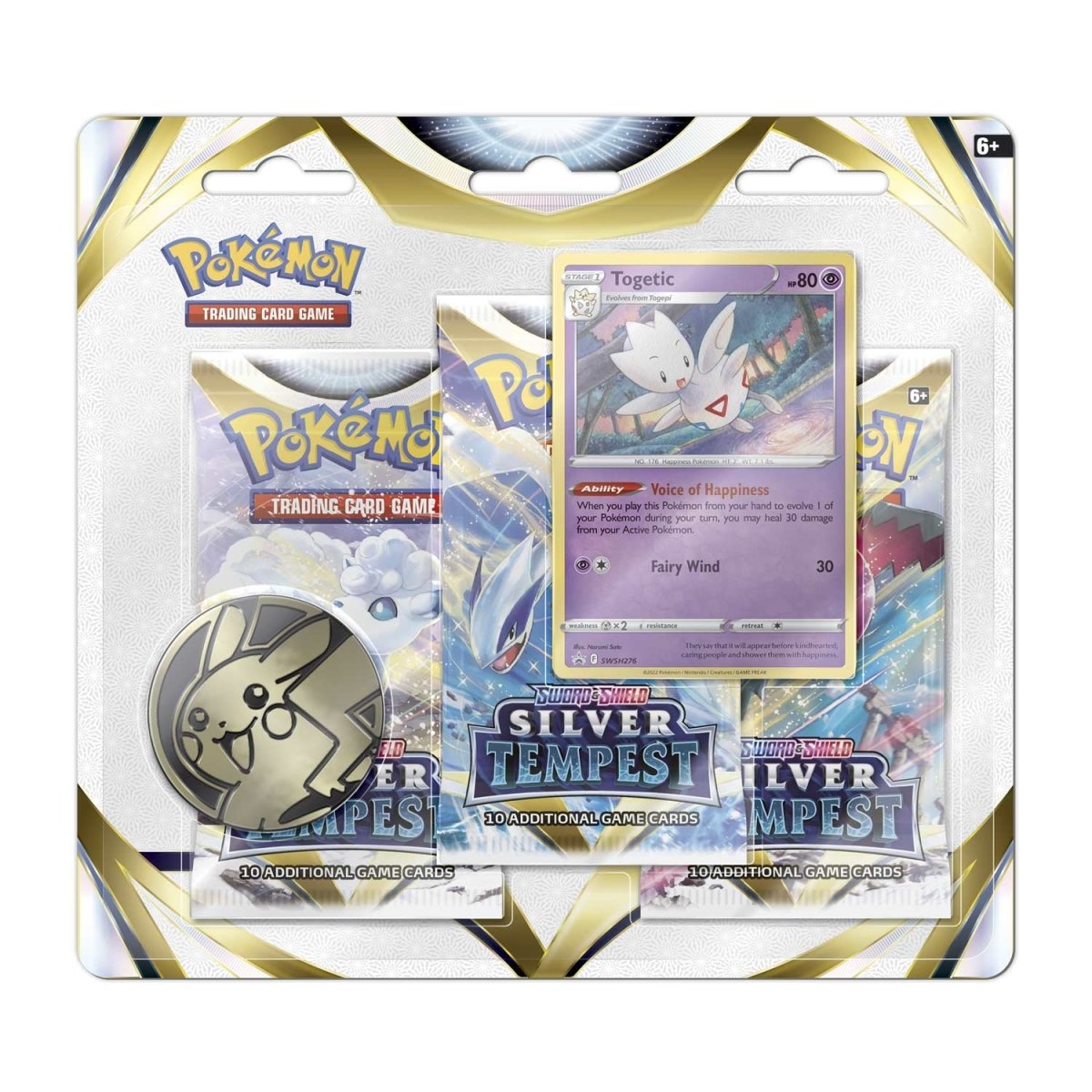 Pokémon Sword & Shield-Silver Tempest 3 Booster Packs, Coin & Togetic Promo Card